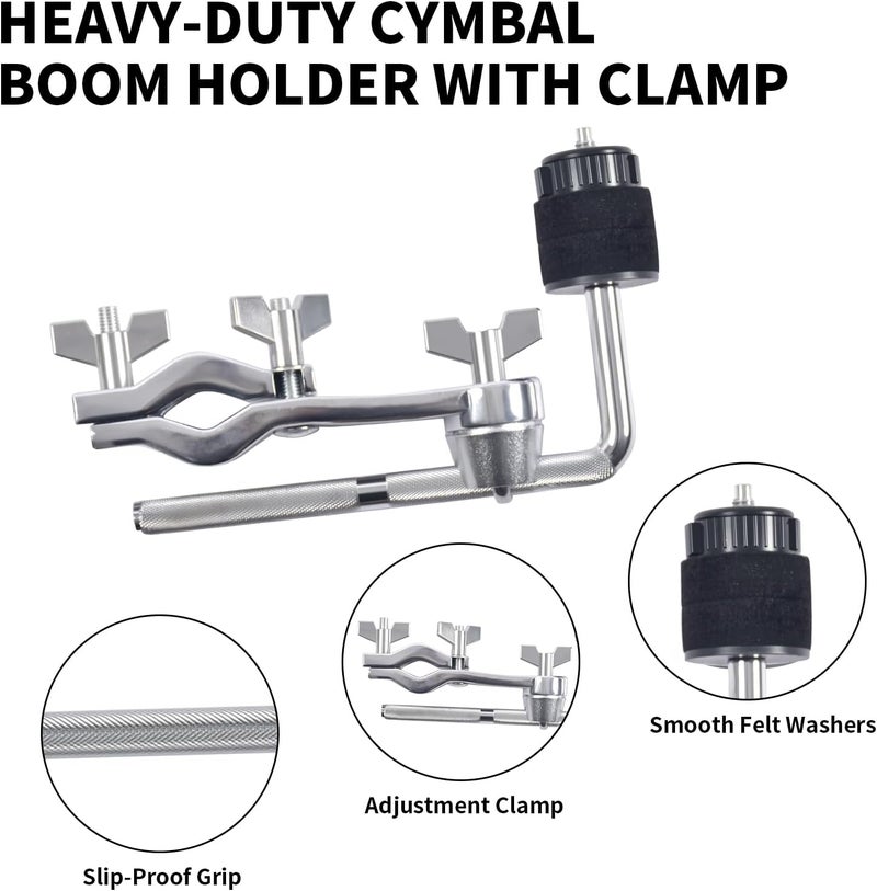 Seteol Cymbal Boom Arm Holder with Clamp, L-Arm Rod with Bracket Holder Extension Arm Attachment, Cymbal Stand Mount for Drum Hardware Cymbal Stand Percussion Instrument Accessories (Short/18CM Arm) - Image 4
